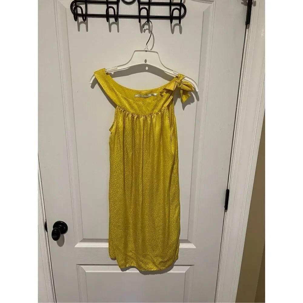 Twelfth Street by Cynthia Vincent Yellow Silk Tie Neck Dress